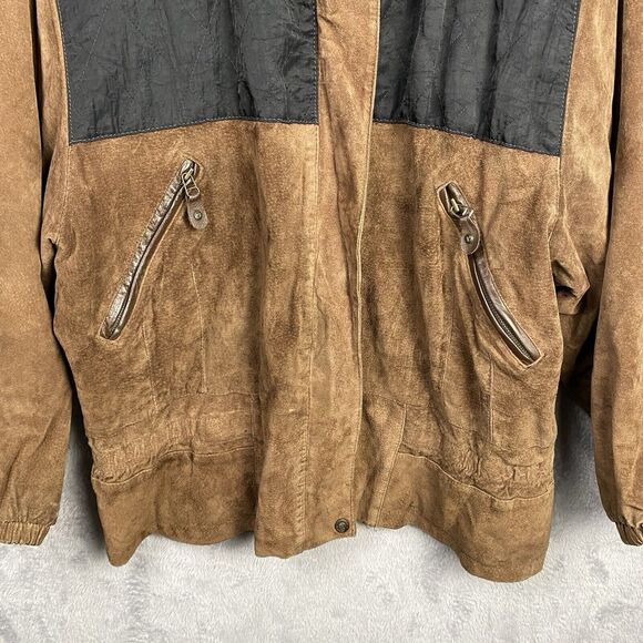 Vtg Pelle Jacket Mens Large Brown Leather Black Patches Retro Classic Biker - Picture 3 of 11